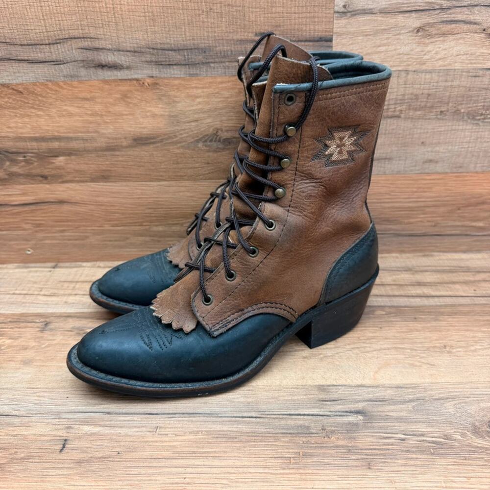 Vtg  Abilene Boots Womens size 6  Brown Leather Western Packer Kiltie Granny